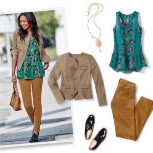 CAbi style #3276 Zoe Falling Flowers sleeveless tank, green black size Large